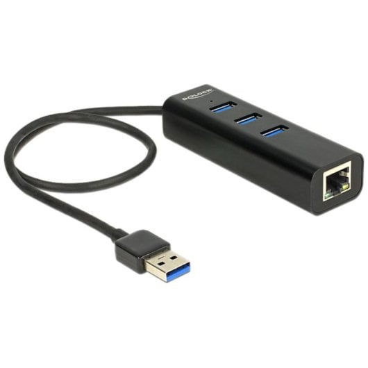 Hub Delock 3 Ports 1000 Mbps USB 3.0 Gigabit Ethernet LED