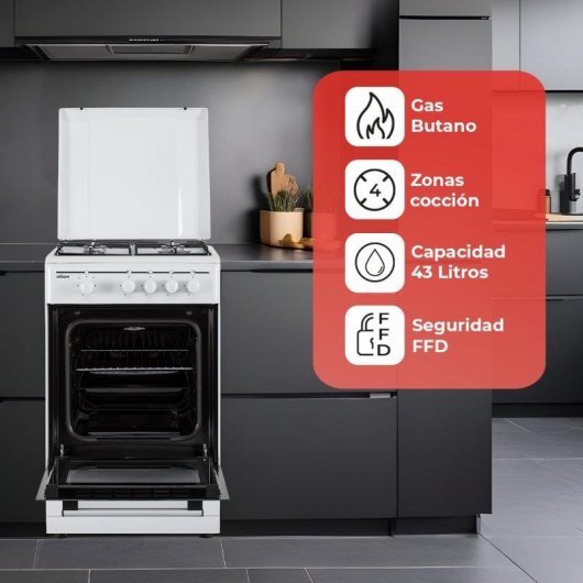 Cocina de gas Nilson NKG4500TM ancho 50 cm blanco manual 4 quemadores horno 43L