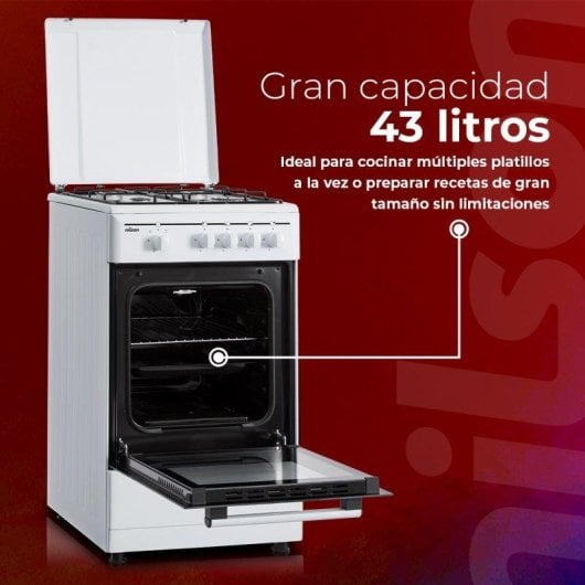 Cocina de gas Nilson NKG4500TM ancho 50 cm blanco manual 4 quemadores horno 43L