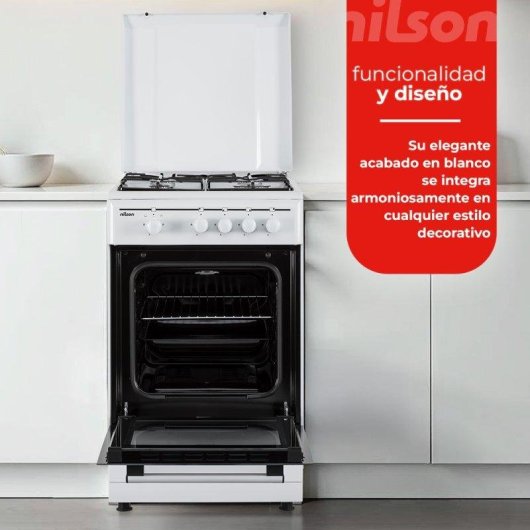 Cocina de gas Nilson NKG4500TM ancho 50 cm blanco manual 4 quemadores horno 43L