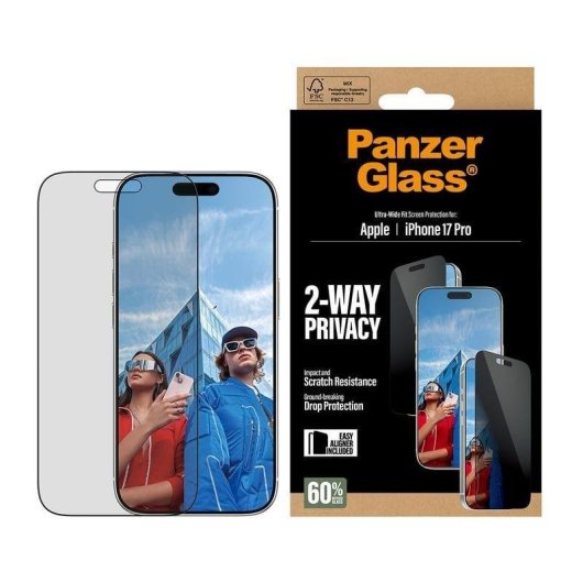 Protector de pantalla PanzerGlass iPhone 17 Pro Privacidad 2-Vías EasyAligner