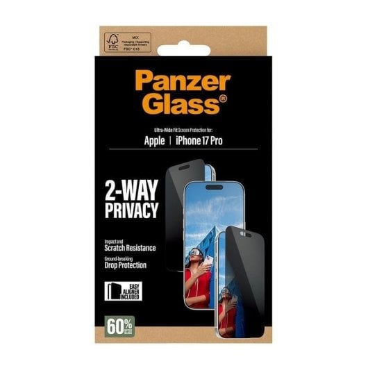 Protector de pantalla PanzerGlass iPhone 17 Pro Privacidad 2-Vías EasyAligner