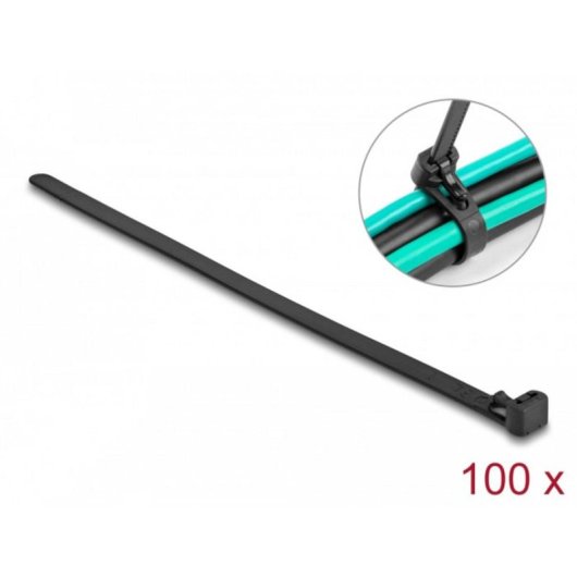Brida de cable Delock reutilizable resistente al calor 200 x 7,5 mm 100 piezas negro