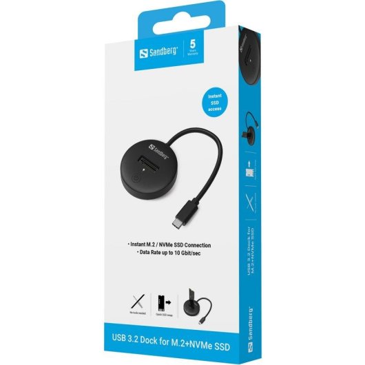 Base di collegamento Sandberg USB 3.2 Dock M.2 NVMe SSD 10 Gbit/s