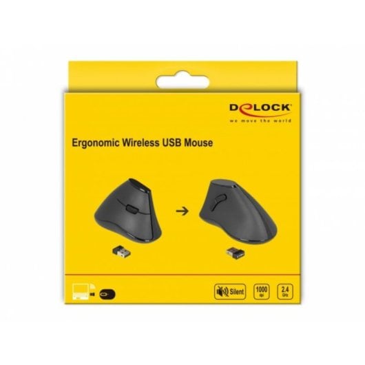 Ratón Delock 12622 RF inalámbrico 1000 DPI Negro diseño vertical mano derecha