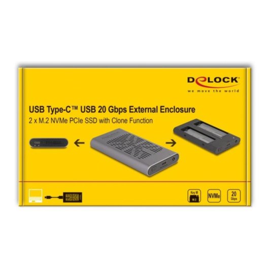 Caja PC Delock SSD M.2 NVMe PCIe Aluminio Gris USB Type-C Clonación