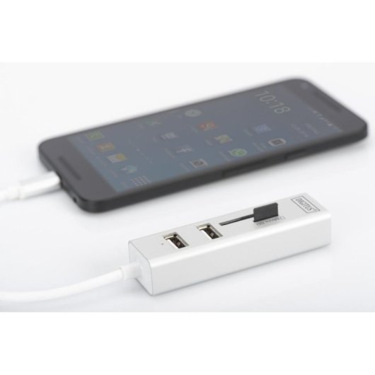 Concentrador USB Digitus OTG Tipo-C con 3 puertos y lector de tarjetas