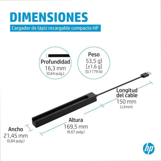 Cargador de Lápiz Recargable HP Slim USB Negro 0.15 m