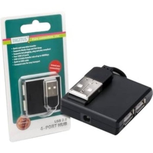 Hub Digitus 4 puertos USB 2.0 480 Mbps compacto y portátil negro