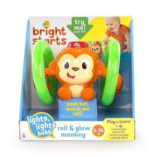 Jouet interactif Bright Starts Roll & Glow Monkey avec effets lumineux et sonore