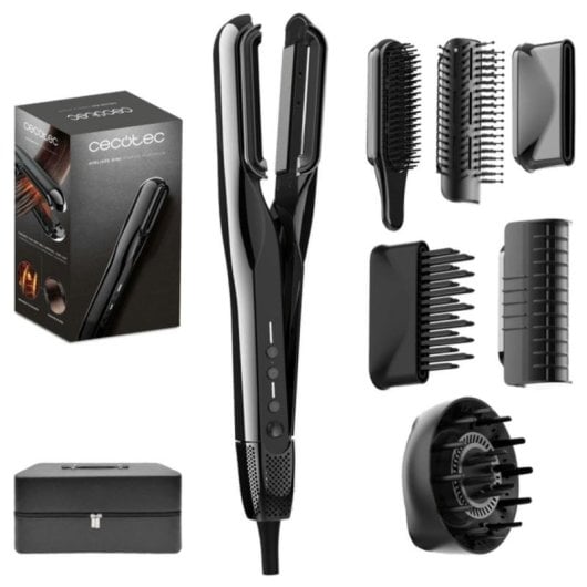Plancha de Pelo Cerámica Cecotec AirLisse 6in1 iTwerk Platinum 230ºC 4 Ajustes Iónica Seco y Húmedo Negro
