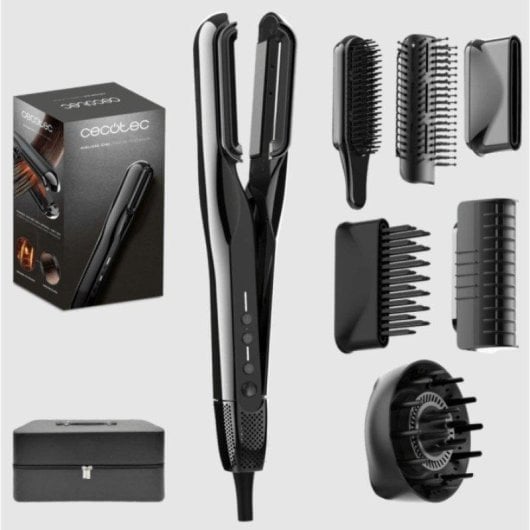 Plancha de Pelo Cerámica Cecotec AirLisse 6in1 iTwerk Platinum 230ºC 4 Ajustes Iónica Seco y Húmedo Negro