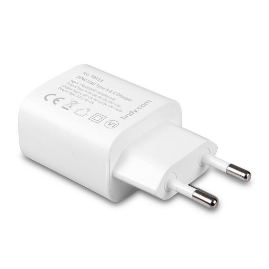 Lindy 73413 20W USB-C und USB 2.0 Schnellladung 12V 3A Ladegerät