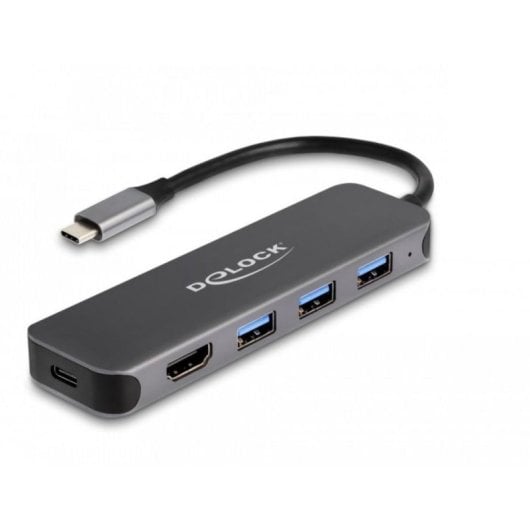 Hub Delock 3 Ports USB 3.2 Gen 1 85 W HDMI 4K 30 Hz PD 3.0 Grau