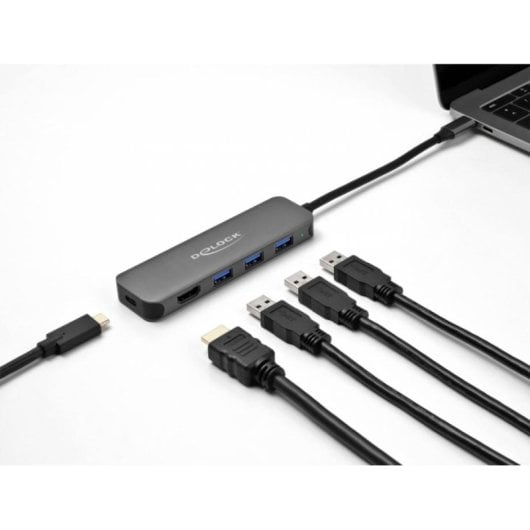 Hub Delock 3 Ports USB 3.2 Gen 1 85 W HDMI 4K 30 Hz PD 3.0 Grau