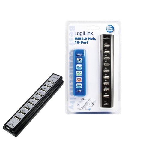 Hub LogiLink 10 ports 480 Mbit/s modèle UA0096 Noir Certifié ROHS CE FCC
