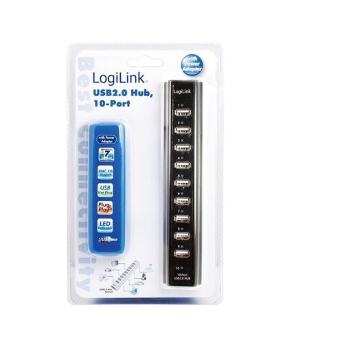 Hub LogiLink 10 ports 480 Mbit/s modèle UA0096 Noir Certifié ROHS CE FCC