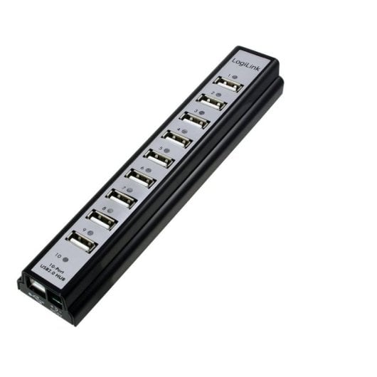 Hub LogiLink 10 ports 480 Mbit/s modèle UA0096 Noir Certifié ROHS CE FCC