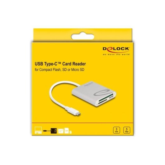 Lecteur de cartes Delock USB Type-C pour CF, SD, Micro SD