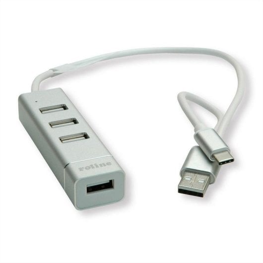 Hub Roline 4 ports 480 Mbit/s USB 2.0 modèle 14.02.5037 Argent Blanc