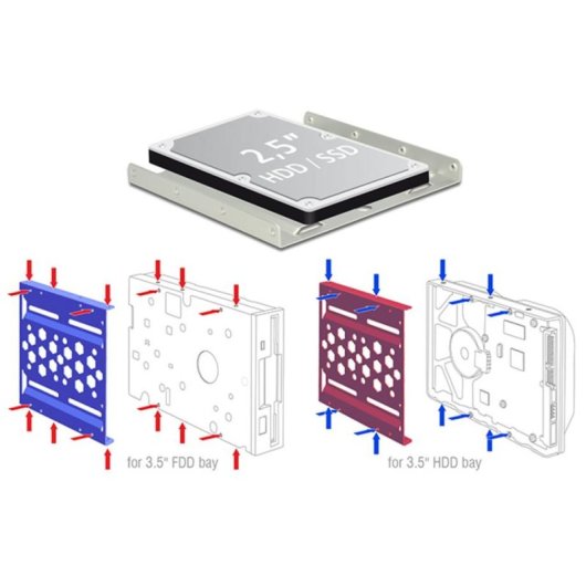 Panel de instalación Delock 21287 para unidad 2.5" en bahía 3.5" aluminio negro