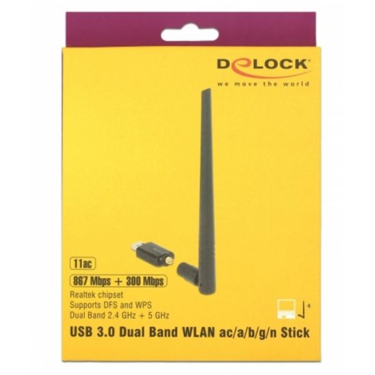 Tarjeta de Red Delock 12535 USB 3.2 Gen 1 Wi-Fi 5 Dual Band 2,4/5 GHz Negra