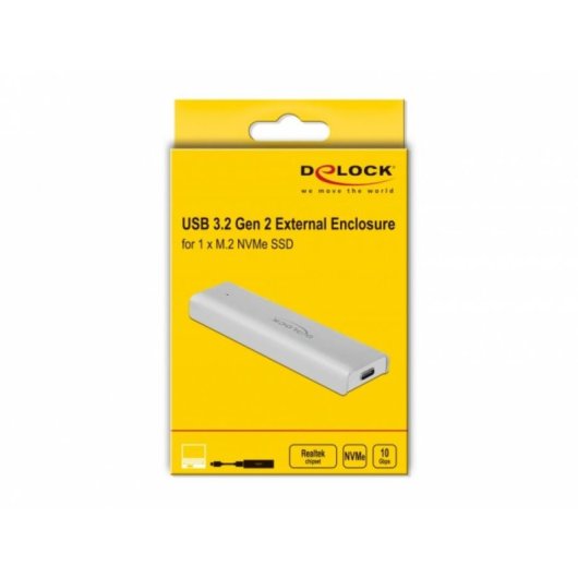 Caixa externa Delock M.2 NVMe PCIe Alumínio Prateado USB Type-C 10 Gbps