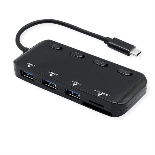 Hub Roline 3 Ports USB 3.2 Gen 1 Type-C mit MicroSD-Leser schwarz 14.02.5059