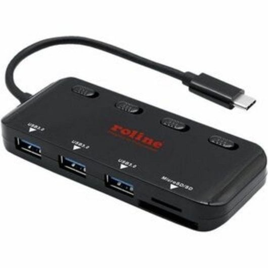 Hub Roline 3 Ports USB 3.2 Gen 1 Type-C mit MicroSD-Leser schwarz 14.02.5059