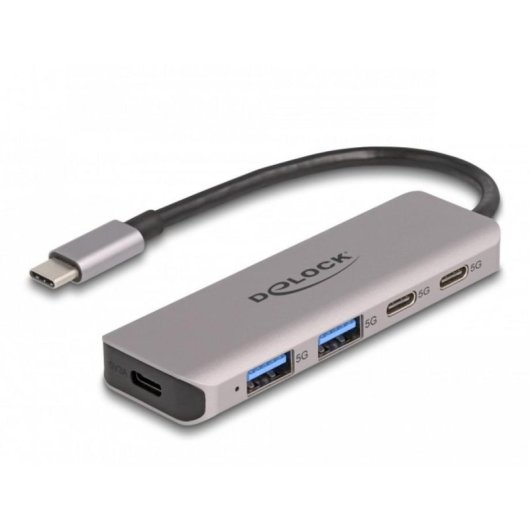 Hub Delock 5 puertos 5 Gbps USB Type-C y Tipo-A carcasa metálica