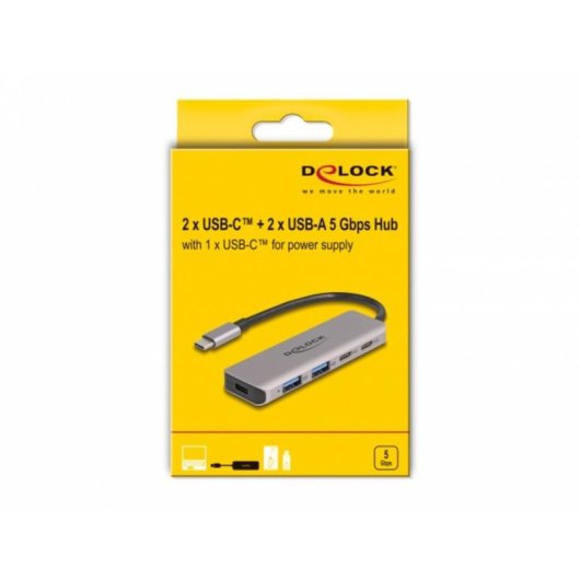 Hub Delock 5 puertos 5 Gbps USB Type-C y Tipo-A carcasa metálica