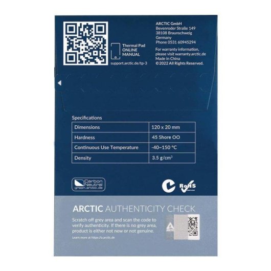 Parche thermique Arctic 120 x 20 x 1 mm (pack de 4)