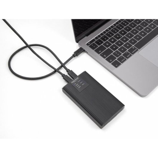 Caja PC Delock USB Type-C Metall Schwarz für 2 SSD M.2 NVMe RAID werkzeuglos