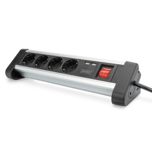 Régua de tomadas Digitus 4 Tomadas 2 USB com Interruptor e Proteção Alumínio