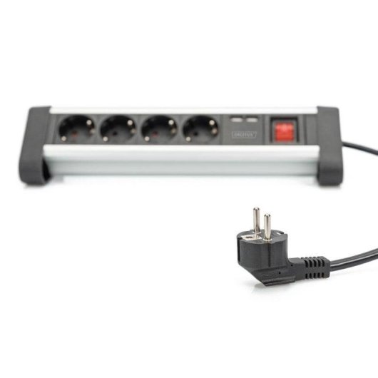 Régua de tomadas Digitus 4 Tomadas 2 USB com Interruptor e Proteção Alumínio
