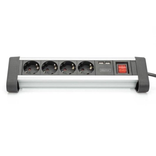 Régua de tomadas Digitus 4 Tomadas 2 USB com Interruptor e Proteção Alumínio