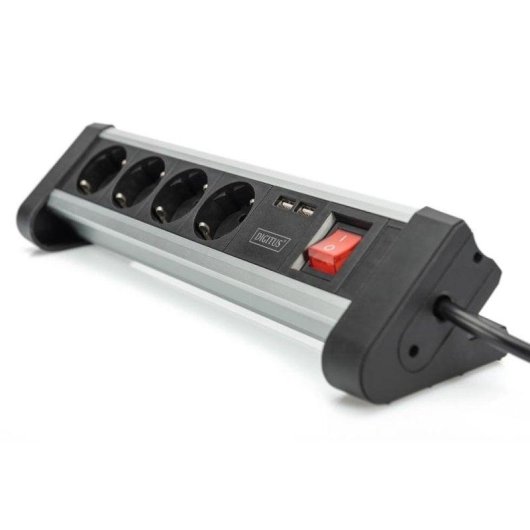Régua de tomadas Digitus 4 Tomadas 2 USB com Interruptor e Proteção Alumínio