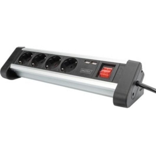 Régua de tomadas Digitus 4 Tomadas 2 USB com Interruptor e Proteção Alumínio