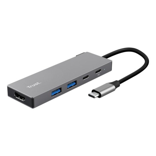 Hub Trust 5 porte USB 3.2 Gen 1 USB-C HDMI Dalyx grigio supporto avanzato