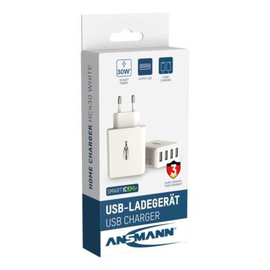 Carregador USB Ansmann HC430 4 portas 5V Branco