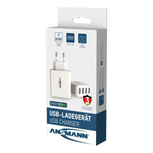 Carregador USB Ansmann HC430 4 portas 5V Branco