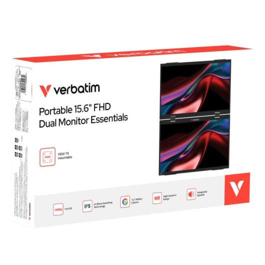 Écran PC Verbatim Portable Dual Essentials 15,6" Full HD IPS HDR Haut-parleurs VESA