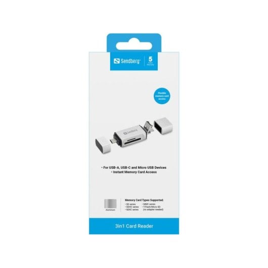 Lettore di schede Sandberg USB-C+USB+MicroUSB con connessioni multiple