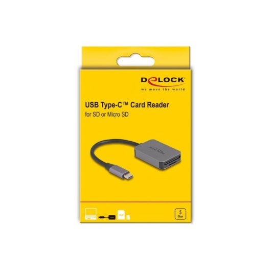 Lecteur de cartes Delock USB Type-C aluminium SD/Micro SD