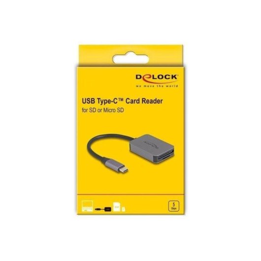 Lecteur de cartes Delock USB Type-C aluminium SD/Micro SD