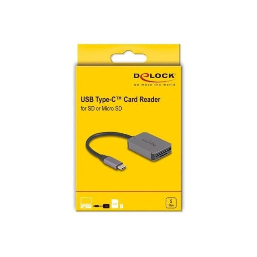 Leitor de cartões Delock USB Type-C carcassa alumínio SD/Micro SD