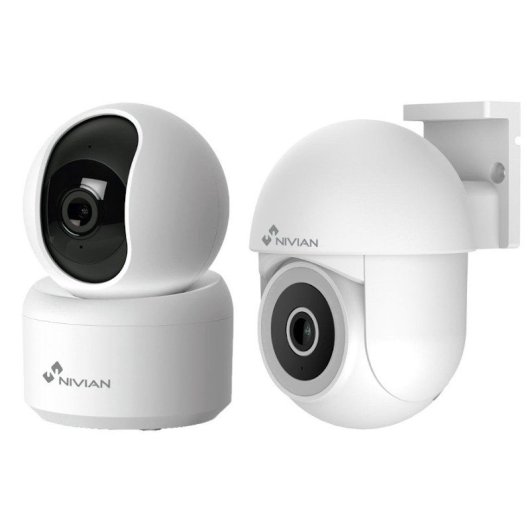 Nivian Seguridad Smart Pack Cámara WiFi interior+exterior app TUYA, audio bidireccional, motorizadas