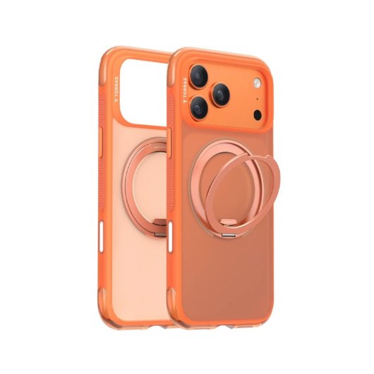 Torras Funda Para Iphone 17 Pro Max – Carcasa Con Magsafe Y Soporte Giratorio O3 Air Naranja Cósmico, Protección Y Ajust