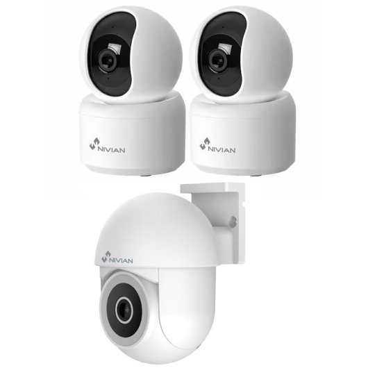 Nivian Seguridad Pro Pack 2 Cámaras WiFi interior+exterior app TUYA, audio bidireccional,motorizadas