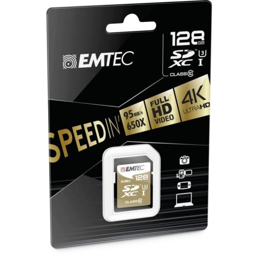 Carte SD Emtec ECMSD128GXC10SP 128 Go Classe 10 95 Mo/s Noir